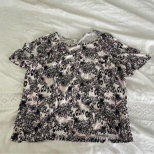 ST. JOHN SPORT Large Short Sleeve top leopard pink brown white stretchy